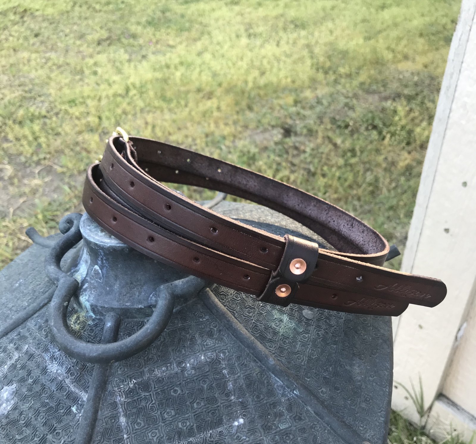 SOLD - handmade leather cargo straps | Rat Rod Bikes